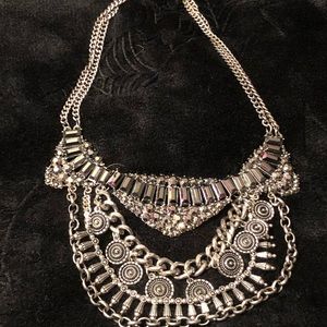 Silver bib necklace